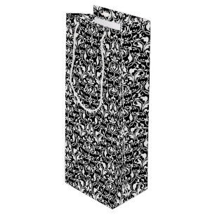 Sac Cadeau Pour Bouteille Élégant noir et blanc Damas