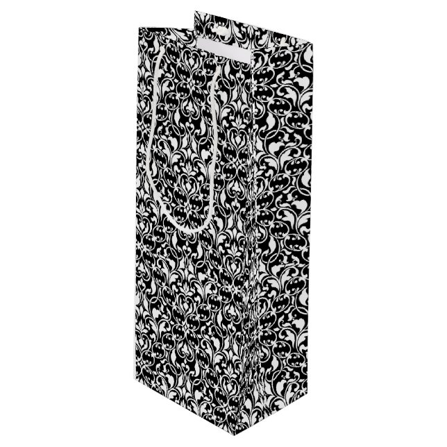 Sac Cadeau Pour Bouteille Élégant noir et blanc Damas (Devant Angle)