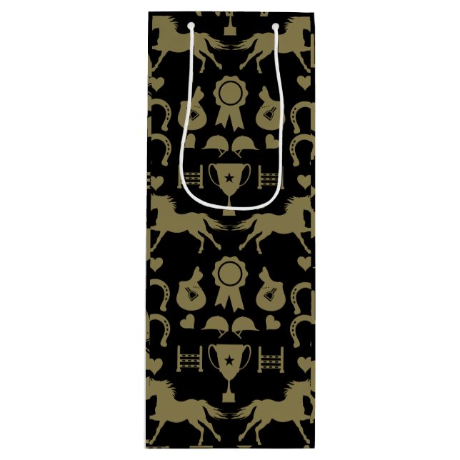 Sac Cadeau Pour Bouteille Équitation Or (Devant)