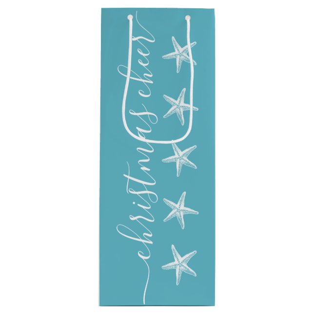 Sac Cadeau Pour Bouteille Estarfish Turquoise Blue Coastal Christmas (Devant)