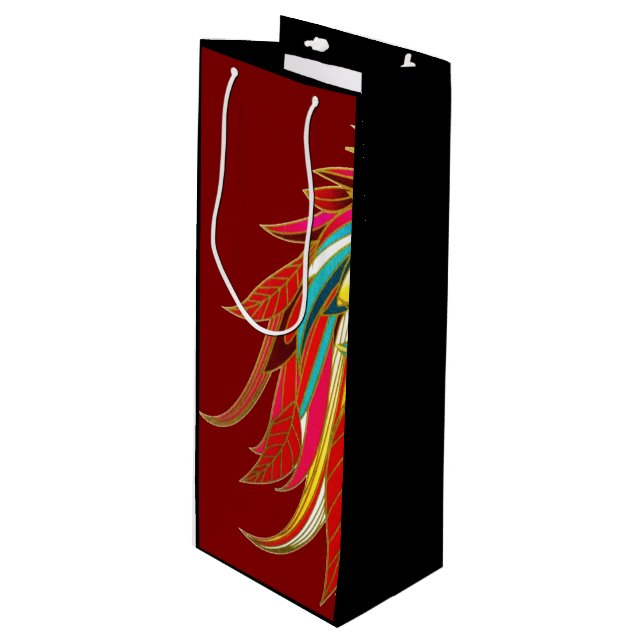 Sac Cadeau Pour Bouteille Exotic Feathers Red and Black (Devant Angle)
