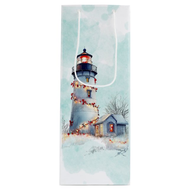 Sac Cadeau Pour Bouteille Fête côtière de phare Noël (Devant)