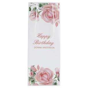 Sac Cadeau Pour Bouteille Fête d'anniversaire Rose Florale Rose