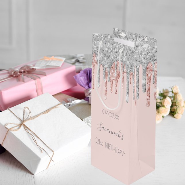 Sac Cadeau Pour Bouteille fête d'anniversaire rose or rose parties scintilla (Créateur téléchargé)