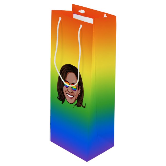 Sac Cadeau Pour Bouteille Fête de la Fierté Kamala Harris (Devant Angle)