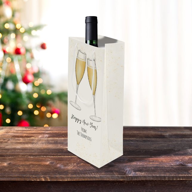 Sac Cadeau Pour Bouteille Fête de la nouvelle année Whimsical mignon Champag (New Years Eve Champagne wine gift bag.)