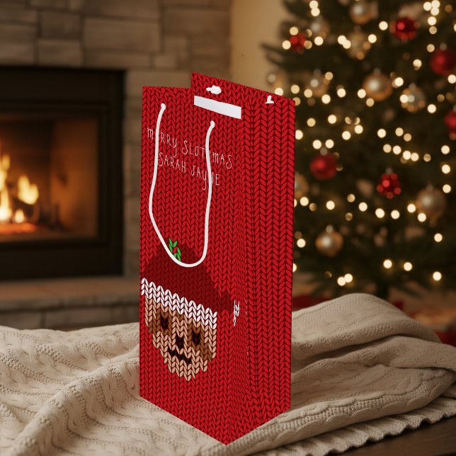 Sac Cadeau Pour Bouteille Fête Noël Fête Fête Fête Fête Fête Rouge (Give the gift of cheer with this festive sloth wine bag!)