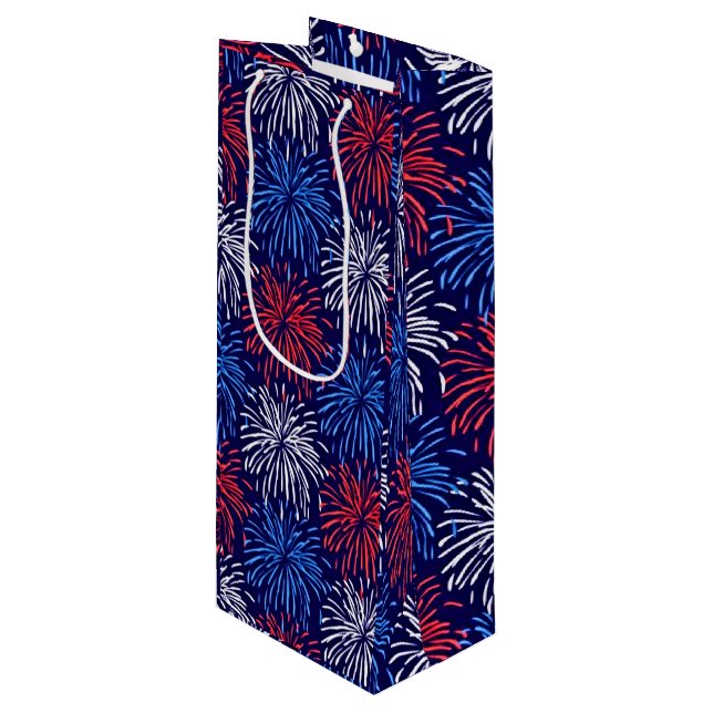 Sac Cadeau Pour Bouteille Feu d'artifice patriotique (Devant Angle)