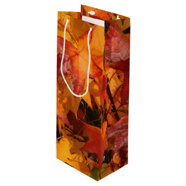 Sac Cadeau Pour Bouteille feuille orange (Devant Angle)