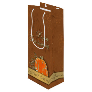 Sac Cadeau Pour Bouteille Feuilles de citrouille de Thanksgiving en or préci
