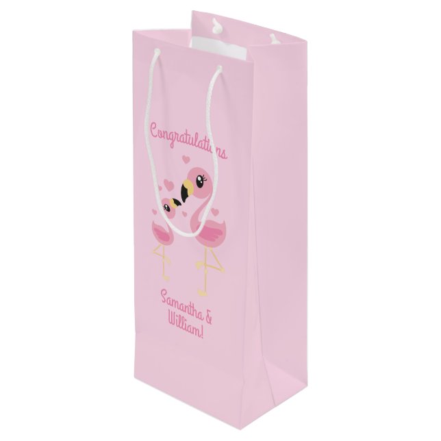 Sac Cadeau Pour Bouteille Flamant rose Baby shower mignon Tropical (Dos Angle)