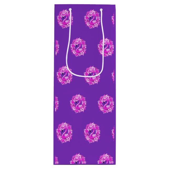 Sac Cadeau Pour Bouteille Flamant rose rose violet île tropicale (Devant)
