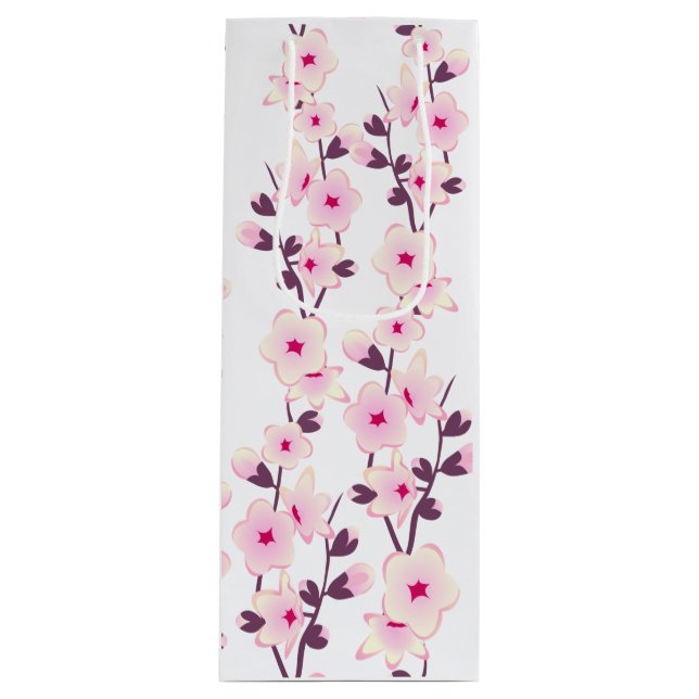 Sac Cadeau Pour Bouteille Fleur de cerisier rose blanc (Devant)