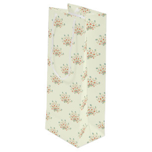 Sac Cadeau Pour Bouteille Fleurs Bleues, Fleurs Rouges, Motif De Fleurs