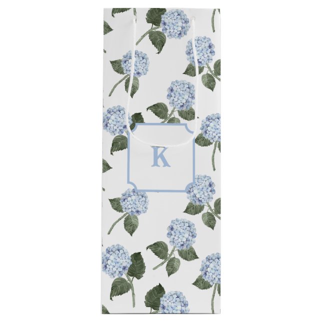 Sac Cadeau Pour Bouteille Fleurs d'Hydrangée Bleue (Devant)
