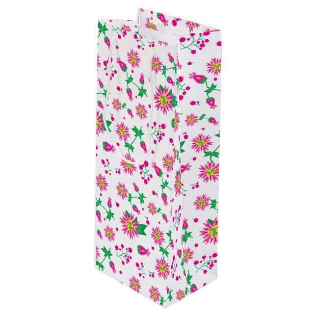 Sac Cadeau Pour Bouteille Fleurs et baies (Devant Angle)