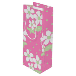 SAC CADEAU POUR BOUTEILLE FLEURS JOURNÉES BLANCHES VERTES ROSES