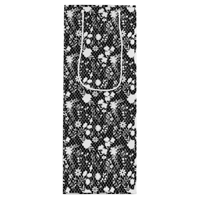 Sac Cadeau Pour Bouteille Fleurs sur net 01.bx4 Black BG (Devant)