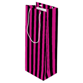 Sac Cadeau Pour Bouteille Fouchsia et bandes de bonbons noirs
