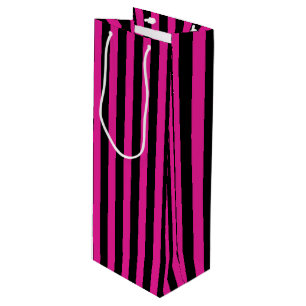 Sac Cadeau Pour Bouteille Fouchsia et bandes de bonbons noirs