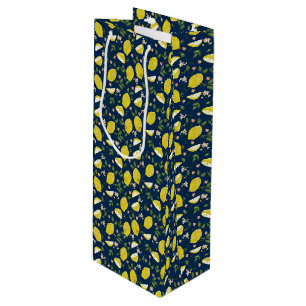 Sac Cadeau Pour Bouteille Fruit jaune citron bleu brillant été