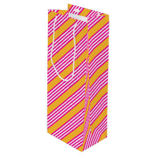 Sac Cadeau Pour Bouteille Fuchsia et jaune cinq bandes motif