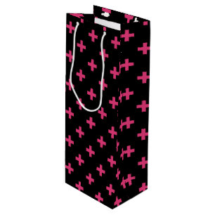 Sac Cadeau Pour Bouteille Fuchsia polka croise sur noir