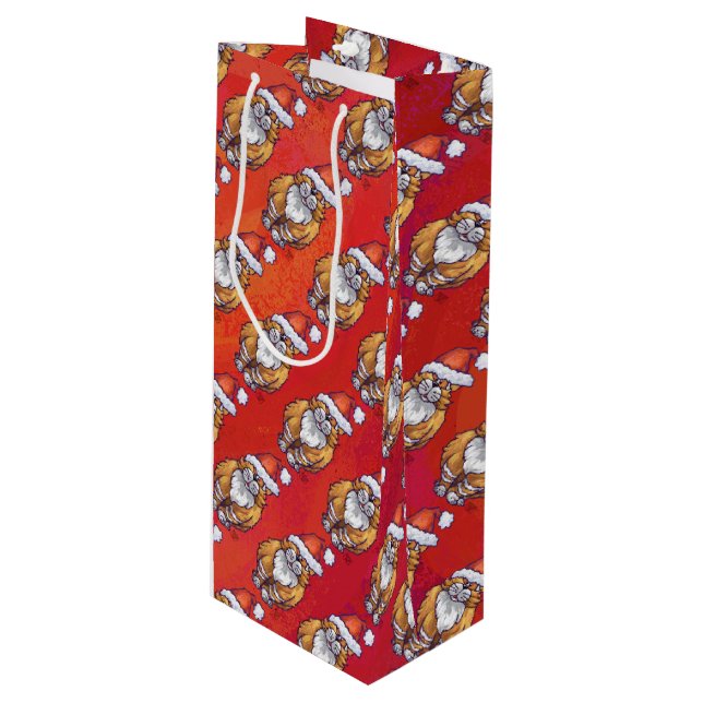 Sac Cadeau Pour Bouteille Ginger Chat Noël Sur Rouge (Devant Angle)