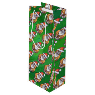 Sac Cadeau Pour Bouteille Ginger Chat Noël Sur Vert
