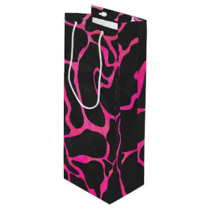 Sac Cadeau Pour Bouteille Giraffe rose chaude et noire