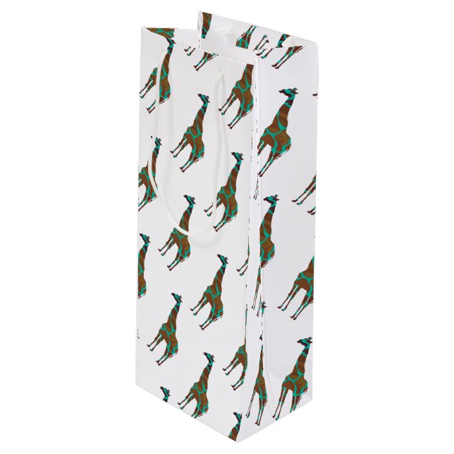 Sac Cadeau Pour Bouteille Giraffe Silhouette Brown et Turquoise (Devant Angle)