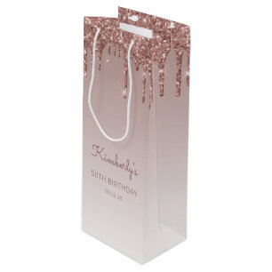Sac Cadeau Pour Bouteille Glitter Drip 50e Anniversaire Rose Gold