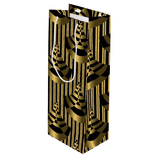 Sac Cadeau Pour Bouteille Gold et Black Art Déco (Devant Angle)