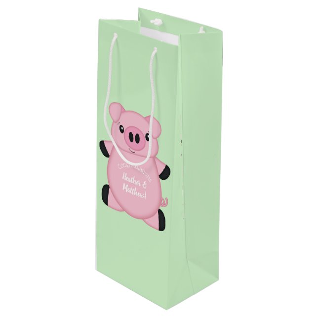 Sac Cadeau Pour Bouteille Green Pig Baby (Devant Angle)