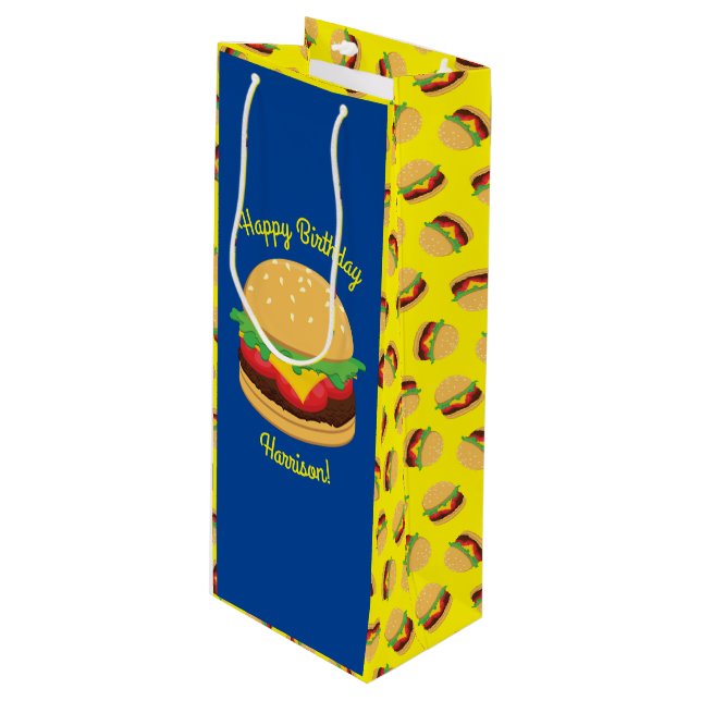 Sac Cadeau Pour Bouteille Hamburger Anniversaire de fête Burger (Devant Angle)