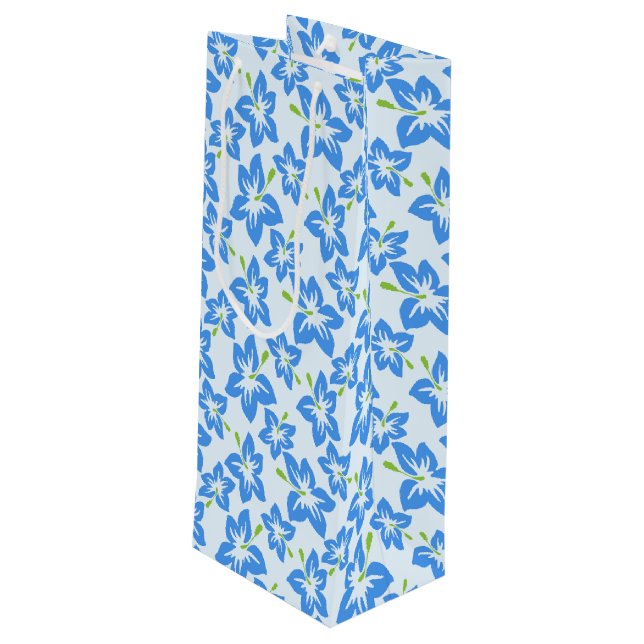Sac Cadeau Pour Bouteille Hibiscus Bleu, Fleurs Bleues, Motif De Fleurs (Dos Angle)