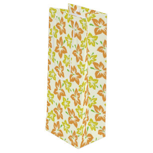 Sac Cadeau Pour Bouteille Hibiscus Jaune, Hibiscus Orange, Modèle Floral