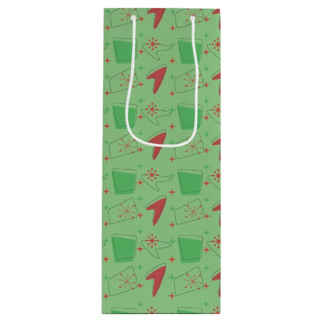Sac Cadeau Pour Bouteille Holliday Retro Motif atomique sur vert (Devant)