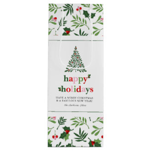Sac Cadeau Pour Bouteille Holly Joyeuses Vacances Bright Amusement