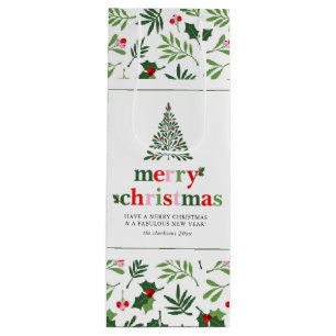 Sac Cadeau Pour Bouteille Holly Joyeux Noël Fun brillant