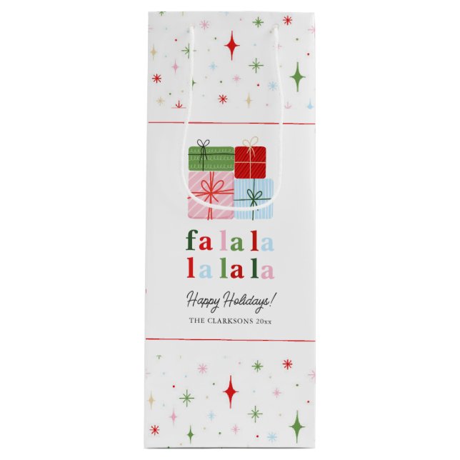 Sac Cadeau Pour Bouteille Holly Merry Holiday Fa La La (Devant)