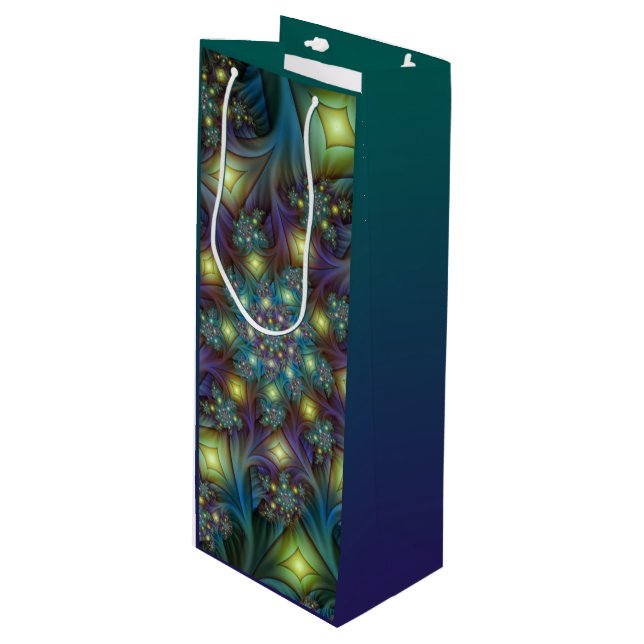 Sac Cadeau Pour Bouteille Illuminé Abstrait brillant Turquoise violet Fracta (Devant Angle)