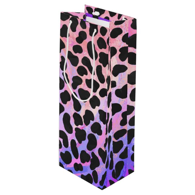 Sac Cadeau Pour Bouteille Impression noire et rose dalmate (Devant Angle)