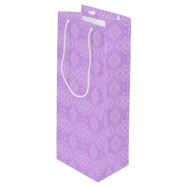 SAC CADEAU POUR BOUTEILLE INTRIQUER LES MOTIFS PASTEL PURPLE (Devant Angle)