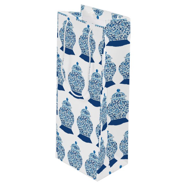 Sac Cadeau Pour Bouteille Jar de gingembre bleu et blanc de Noël (Devant Angle)