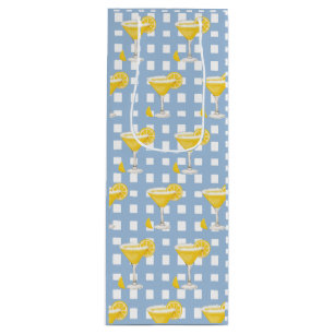 Sac Cadeau Pour Bouteille Jaune Citron Goutte Rétro Vérifié Bleu