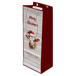 Sac Cadeau Pour Bouteille Jersey Cow, Barn Wood "Moory Christmas"