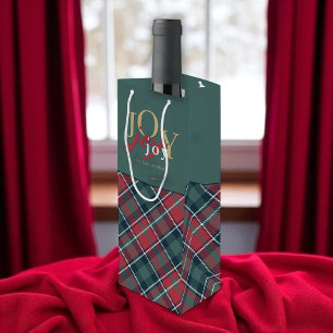 Sac Cadeau Pour Bouteille Joie au monde Typographie Rustique Plaid