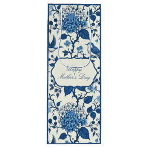 Sac Cadeau Pour Bouteille Joyeuse Fête des Mères Élégante Chinoiserie Bleue 