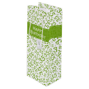 Sac Cadeau Pour Bouteille Joyeux 35e anniversaire Numéro Motif Vert/Blanc